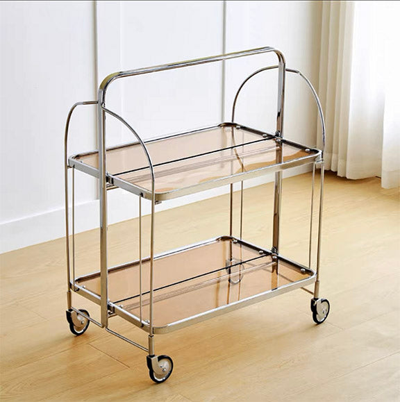 Foldable Rolling Side Table, Stainless with glass - OrzFunShop